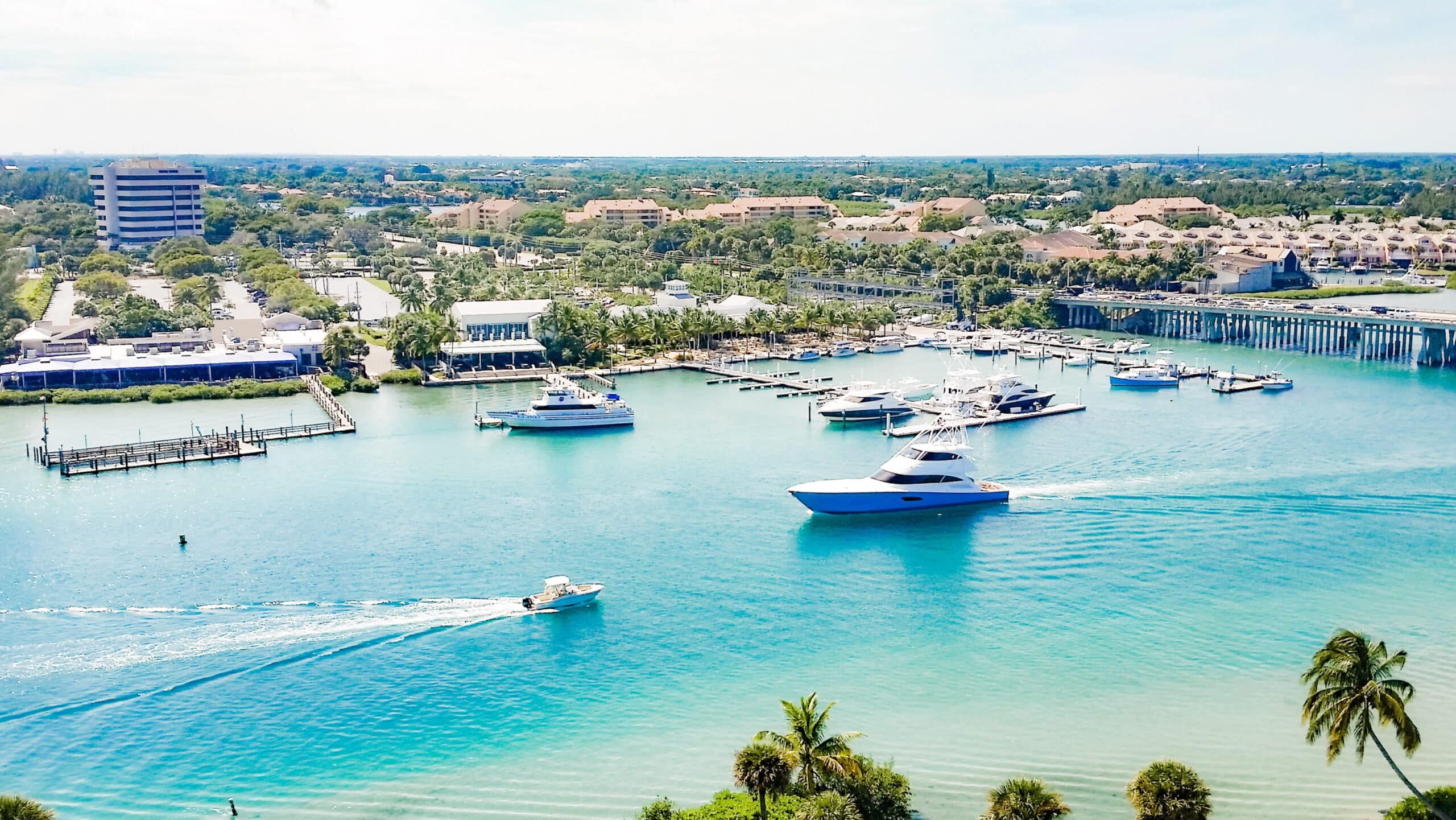 Arial view of the drawbridge across the Loxahatchee River. This river is located in Jupiter, Florida.